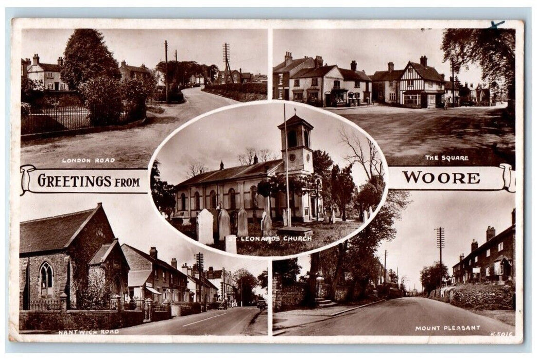 c1950's Village Multiview Square Church London Woore England RPPC Photo Postcard