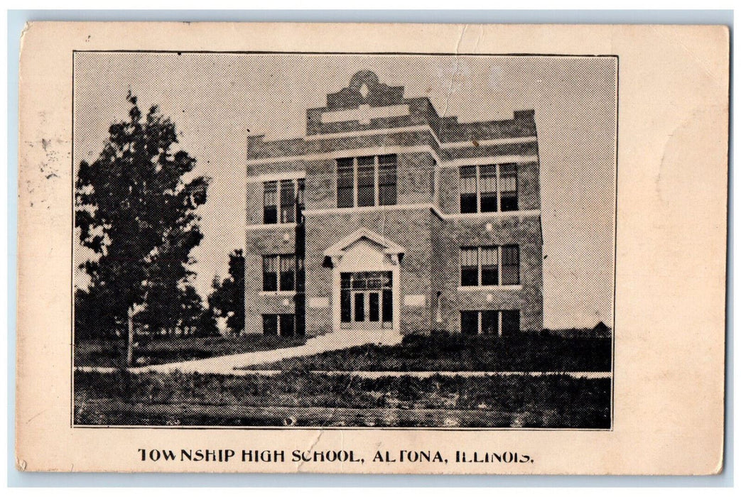 Township High School Building Front View Altona Illinois IL Antique Postcard