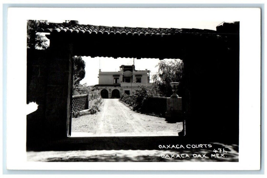 c1950's Hotel Courts Gate View Oaxaca de Juarez Mexico RPPC Photo Postcard