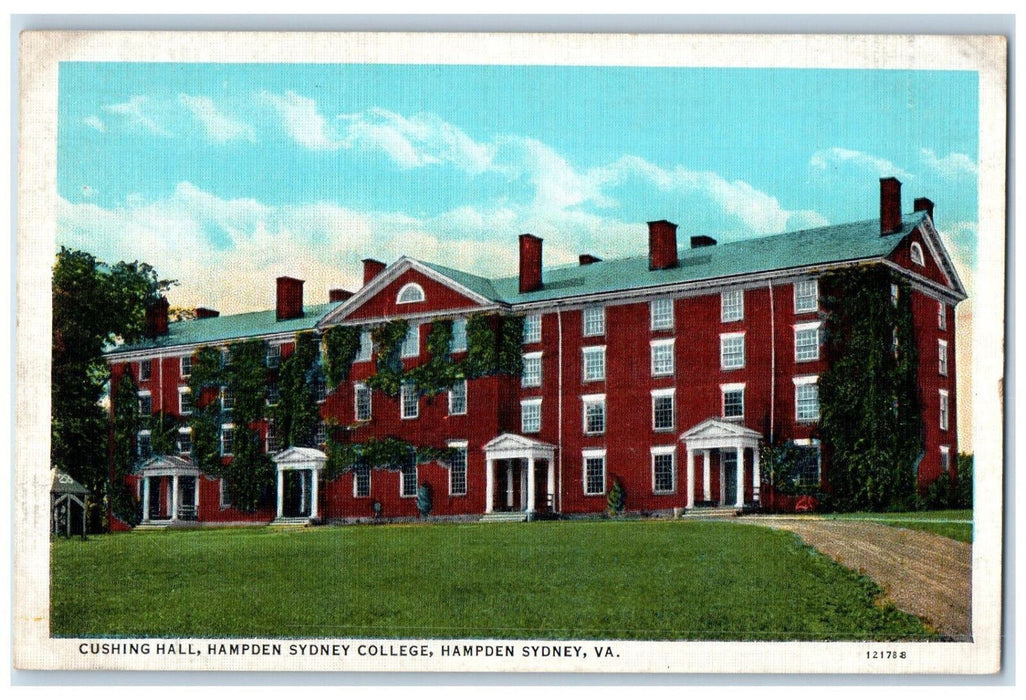 Cushing Hall Hampden Sydney College Building Front View Virginia VA Postcard