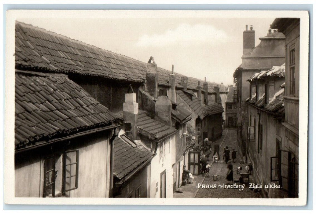 c1930's Golden Lane Street View Prague Czech Republic RPPC Photo Postcard