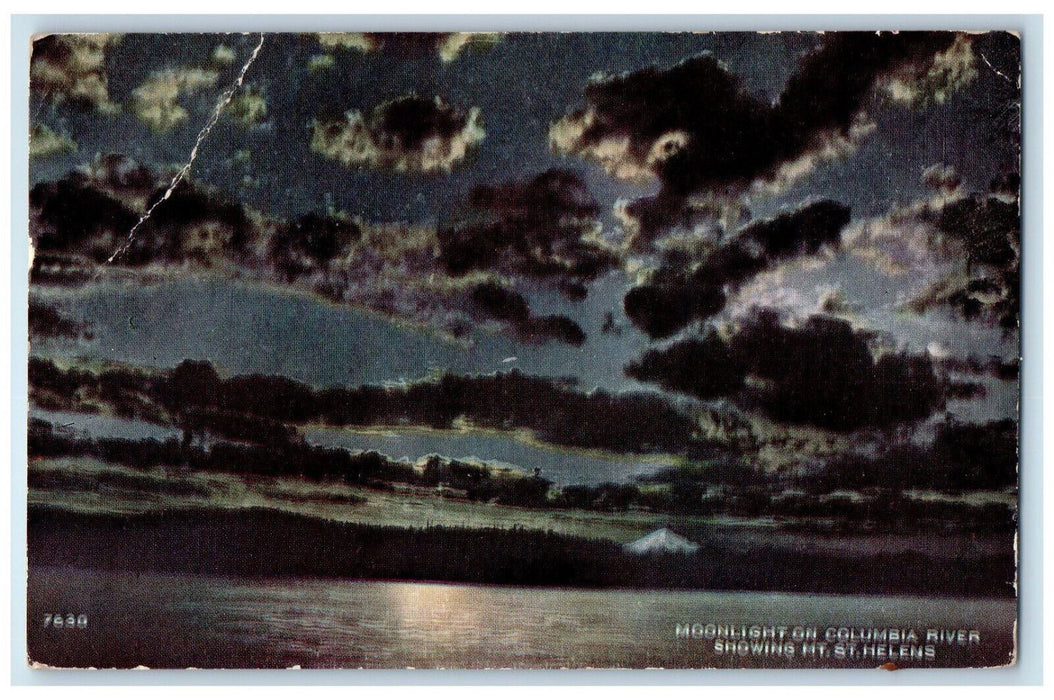 1912 Moonlight Columbia River Showing Mt. St. Helens Portland Oregon Postcard