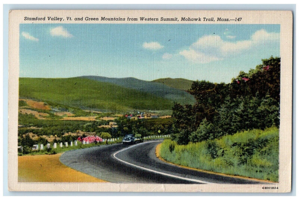 1953 Stamford Valley VT Green Mountains Western Summit Mohawk Trail MA Postcard
