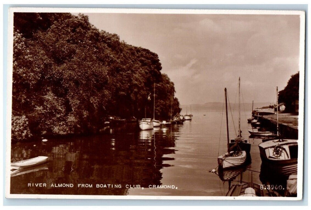 1953 River Almond From Boating Club Cramond Scotland RPPC Photo Postcard