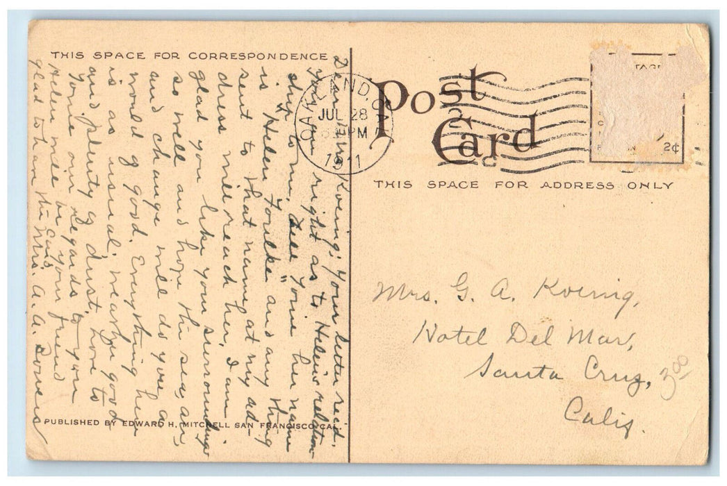 1911 The Oaks University Of California Berkeley Oakland CA Antique Postcard
