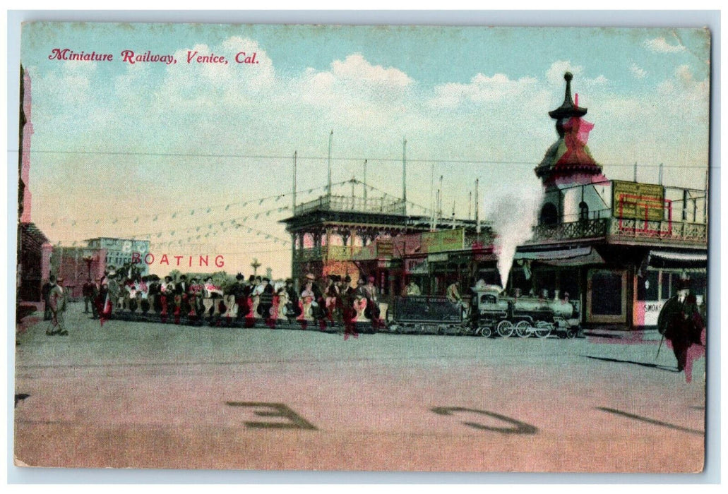 View Of Miniature Railway Train Venice California CA Antique Unposted Postcard