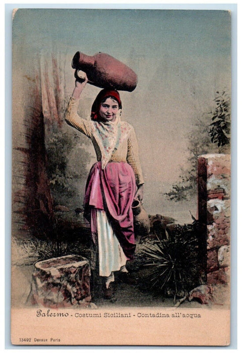 c1905 Sicilian Peasant Woman With Water Jar Unposted Antique Postcard