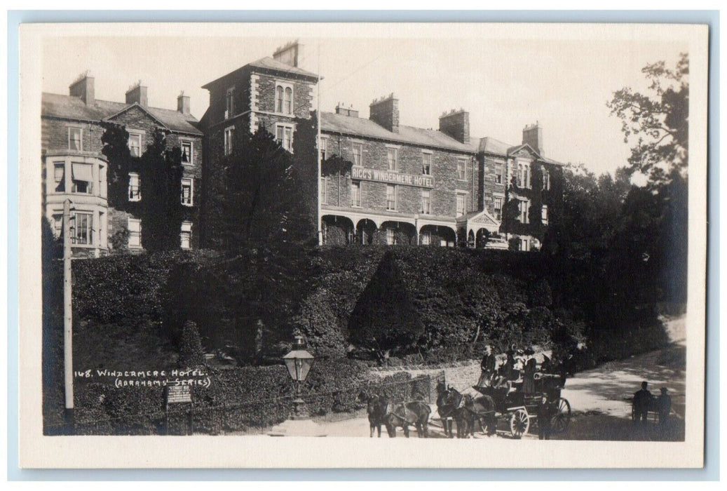 c1910's Ricc's Windermere Hotel Horse Team Keswick England RPPC Photo Postcard