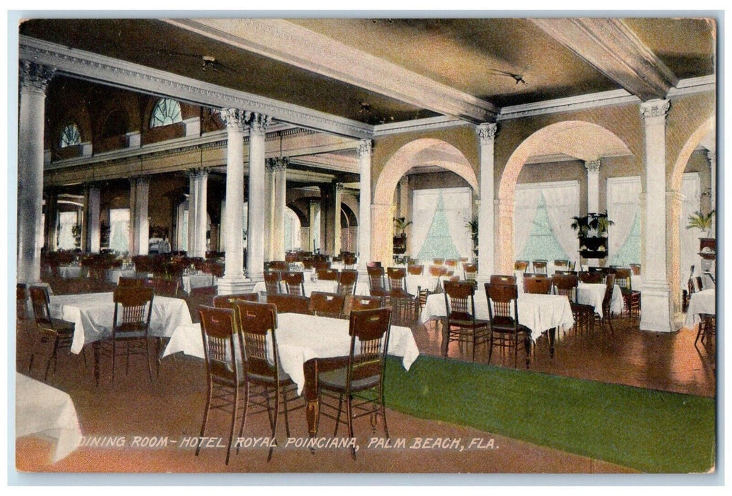 c1910 Dining Room Hotel Royal Poinciana Palm Beach Florida FL Postcard