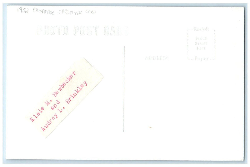1952 Elsie And Audrey Christmas Homemade Christian Card RPPC Photo Postcard