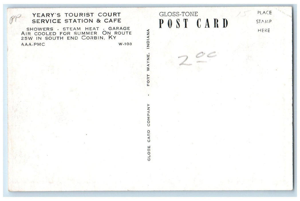 Entrance To Yeary's Tourist Court Service Station & Cafe Kentucky KY Postcard