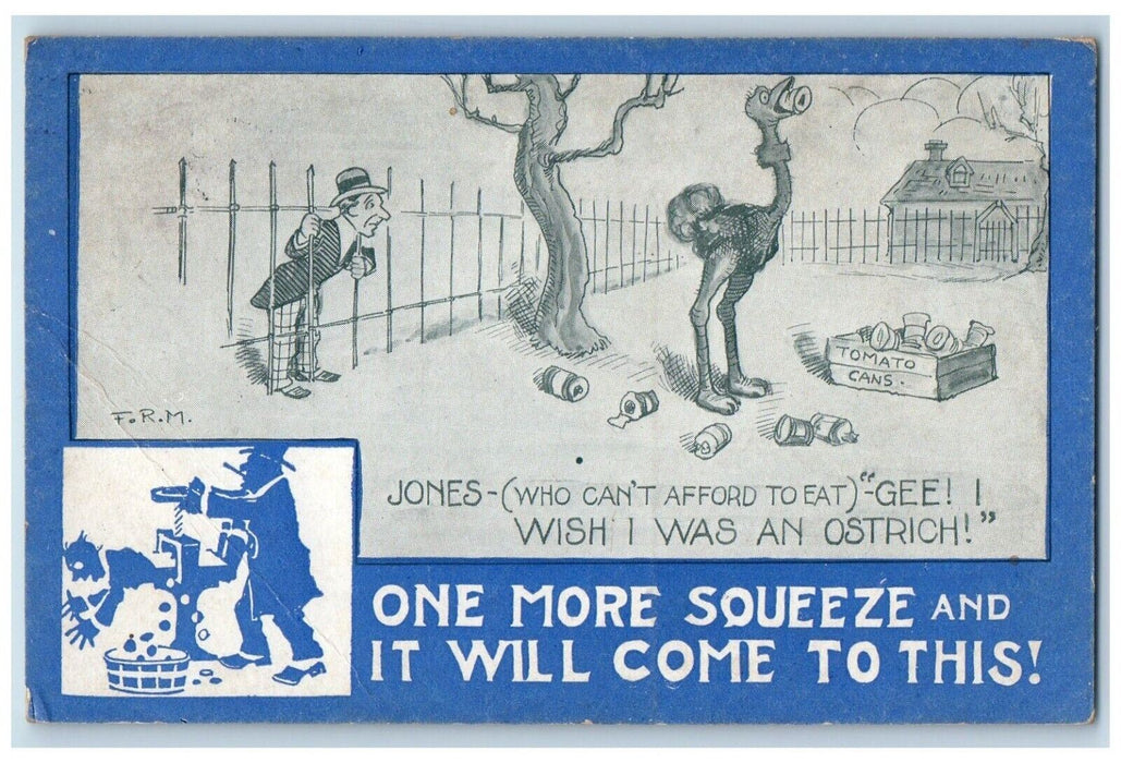 1914 Humor Poor Man Can't Eat Ostrich Hershey Pennsylvania PA Antique Postcard