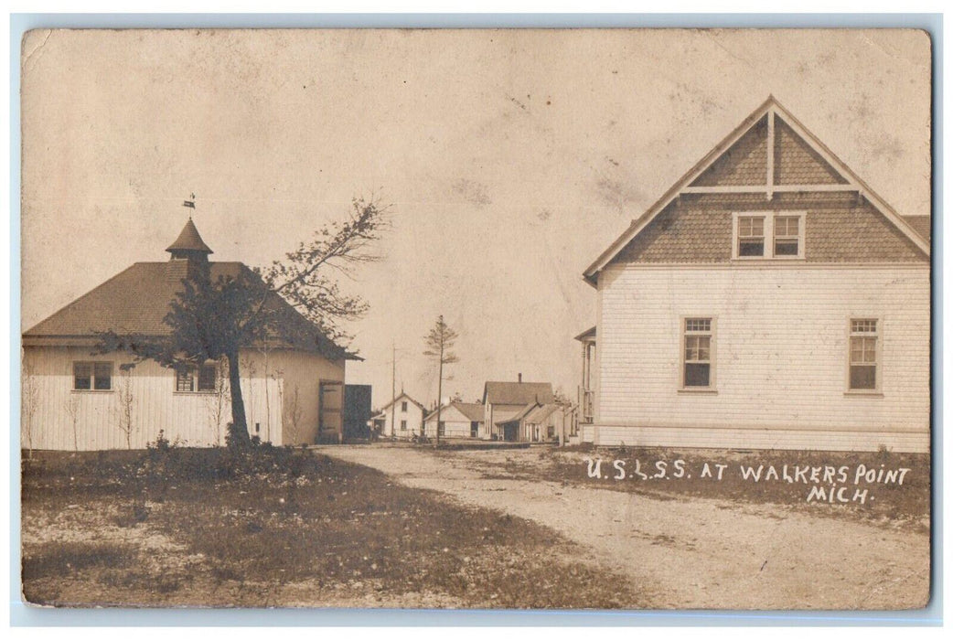 1909 Life Saving Station Walkers Point Bois Blanc Island MI RPPC Photo Postcard