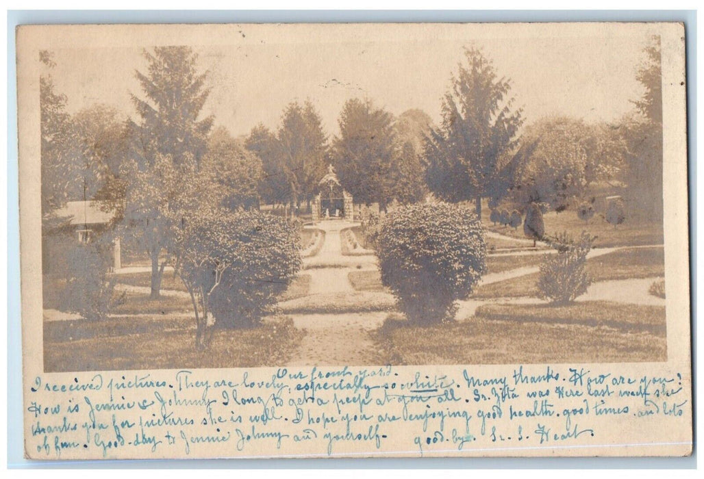1906 Residence Front Yard Topiary Gate Lowellville Ohio OH RPPC Photo Postcard