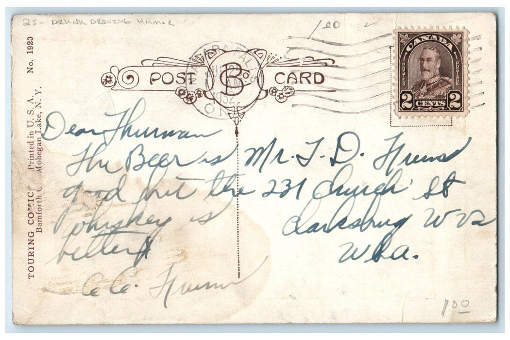 Coupel Drunk Drinking Beer Barrel Humor Bamforth Niagara Falls Ontario Postcard