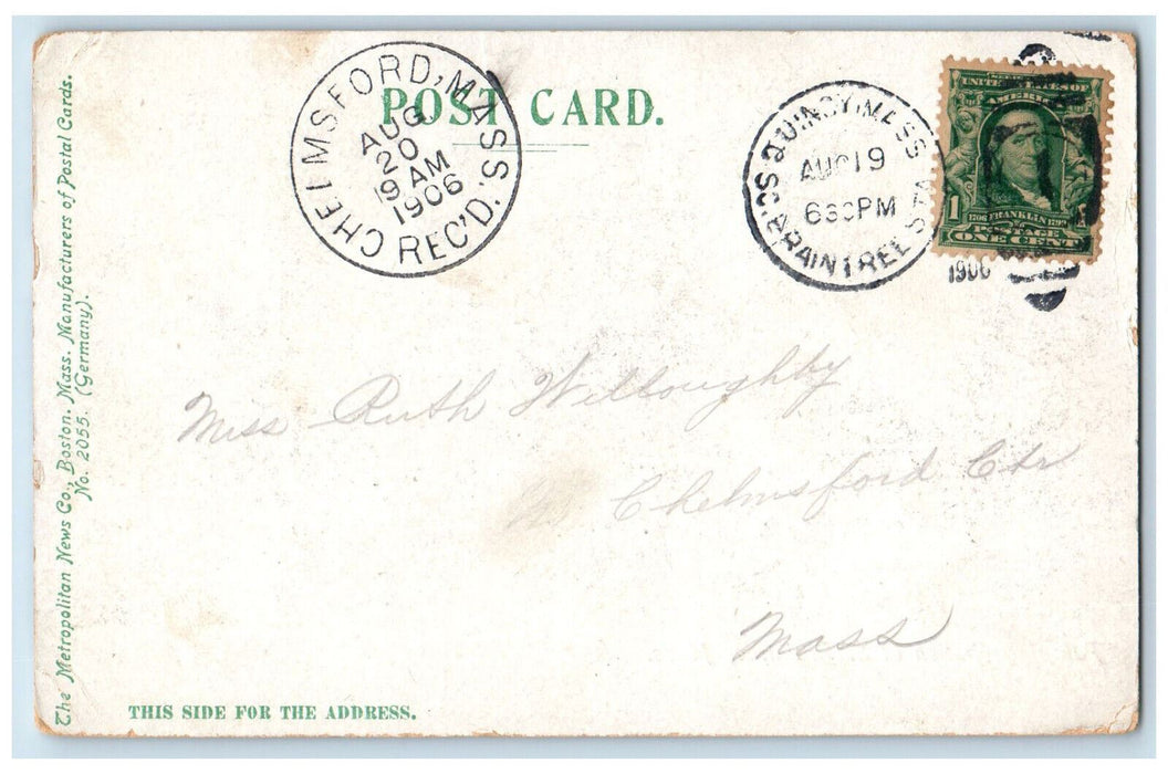 1906 Sailboat at Pumping Station South Braintree MA Chelmsford MA Postcard
