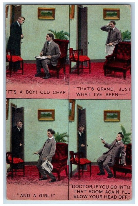 1911 Twin Birth Child Humor Gun Bamforth Fort Loudon Pennsylvania  PA Postcard