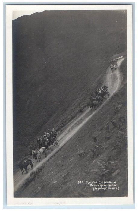 c1910's Coaches Descending Buttermere Hause England Horse RPPC Photo Postcard