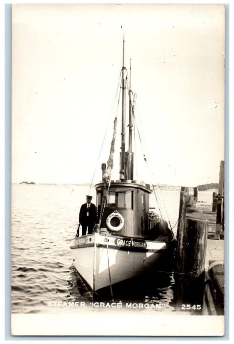 c1950's Steamer Ship "Grace Morgan" Dock Casco Bay ME RPPC Photo Postcard