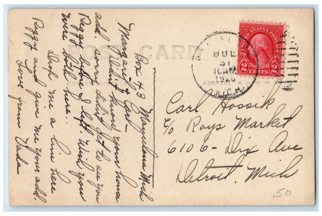 1926 Manistee Lake Scene Boat Child Mancelona MI RPPC Photo Posted Postcard