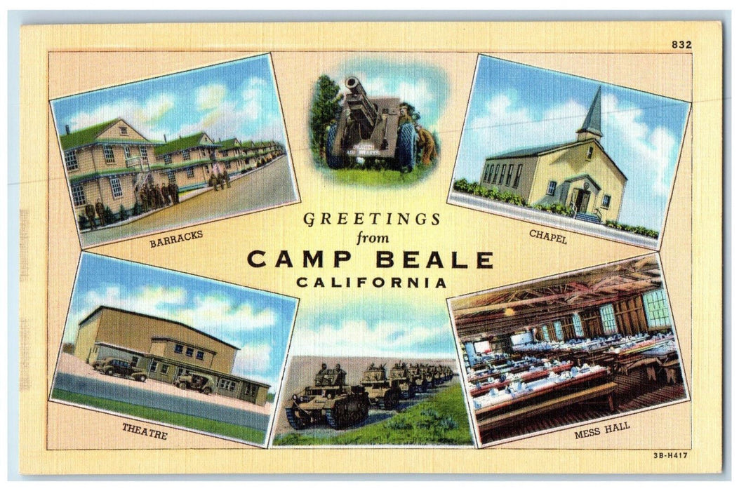 Greetings From Camp Beale California Barracks Chapel Mess Hall Theatre Postcard