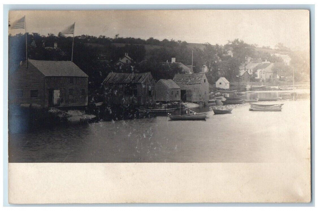 c1905 Harbor Boats Residence Home View Rowley Ipswich MA RPPC Photo Postcard