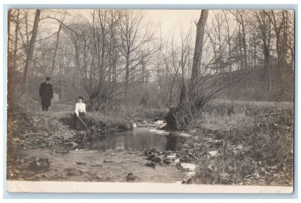 1904 Father's Last Walk Daughter Creek Rowley Ipswich MA RPPC Photo Postcard