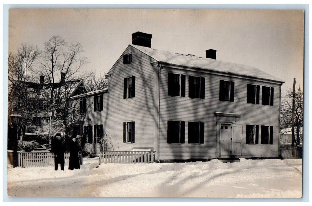 c1910's Residence Home Snow Man Woman View Rowley Ipswich MA RPPC Photo Postcard