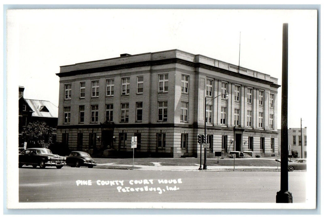 c1950's Pike County Court House Cars Petersburg Indiana IN RPPC Photo Postcard