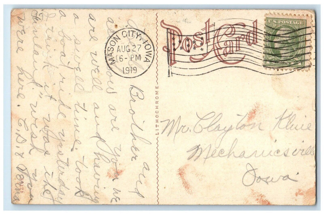 1919 Boating Scene View of Island Clear Lake Iowa IA Antique Postcard