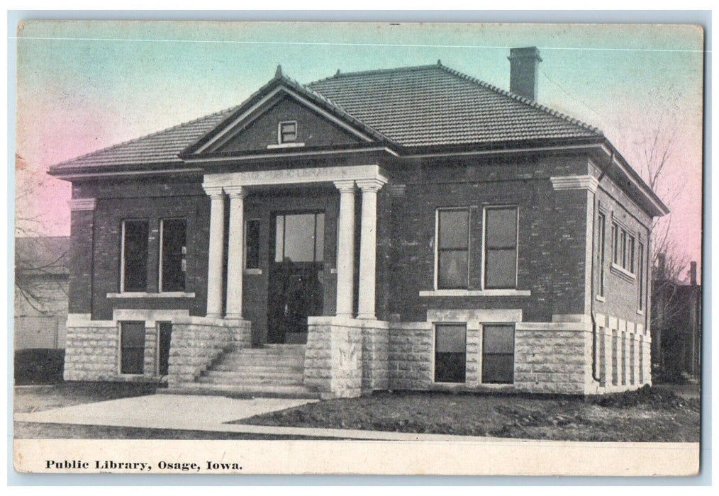 c1910 Public Library Building Osage Iowa IA Unposted Antique Postcard