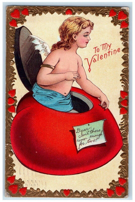 1910 Valentine Angel In Heart Box Embossed Albany New York NY Antique Postcard