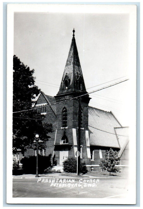 c1940's Presbyterian Church Petersburg Indiana IN Vintage RPPC Photo Postcard