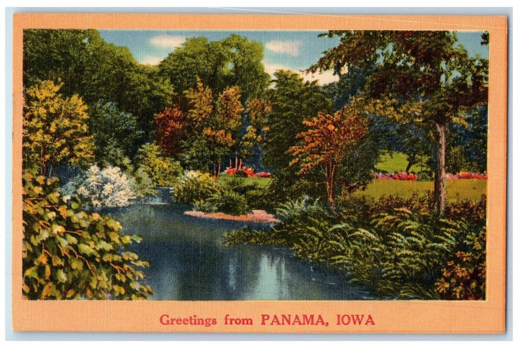 c1940's Rivers Trees Flowers Greetings from Panama Iowa IA Vintage Postcard