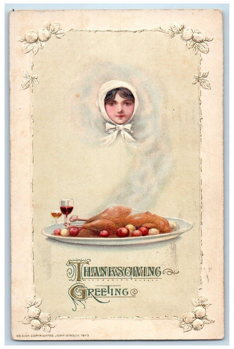 Thanksgiving Greetings Schmuecker John Winsch Artist Signed Embossed Postcard