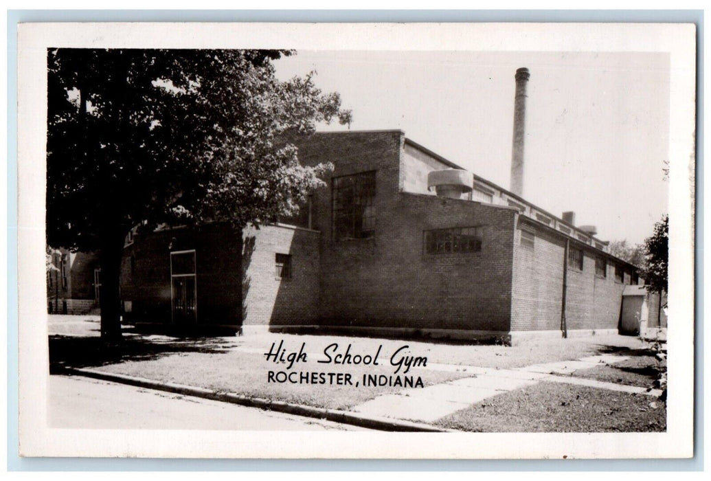 High School Gym Scene Street Rochester Indiana IN Vintage RPPC Photo Postcard