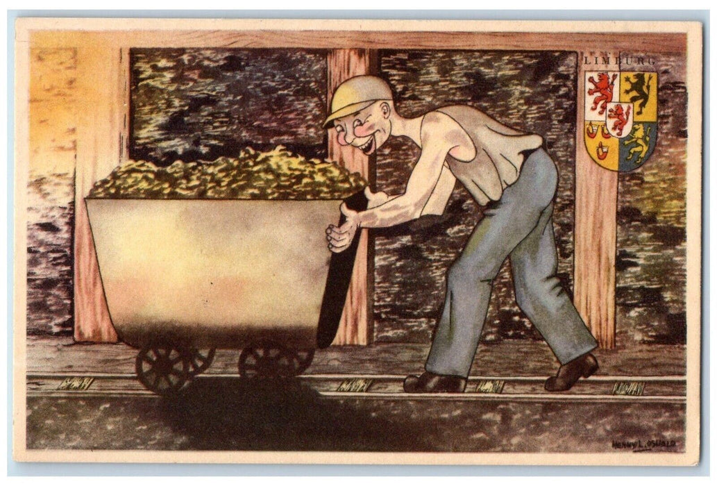 c1910's Man Pushing Cart Gold Holland Coal Mining Unposted Antique Postcard