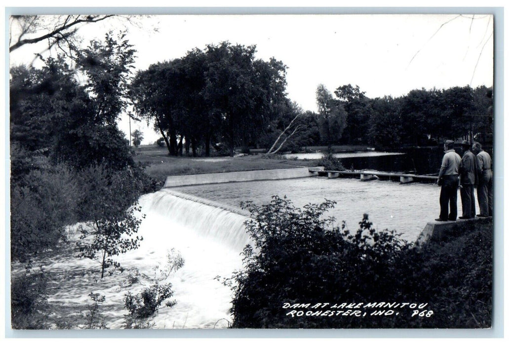 c1940's Dam At Lake Manitou Waterfalls Rochester Indiana IN RPPC Photo Postcard