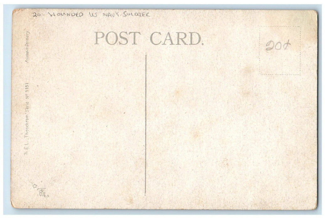 c1910's Wounded US Navy Soldier Flag Cannon Sea View Unposted Antique Postcard