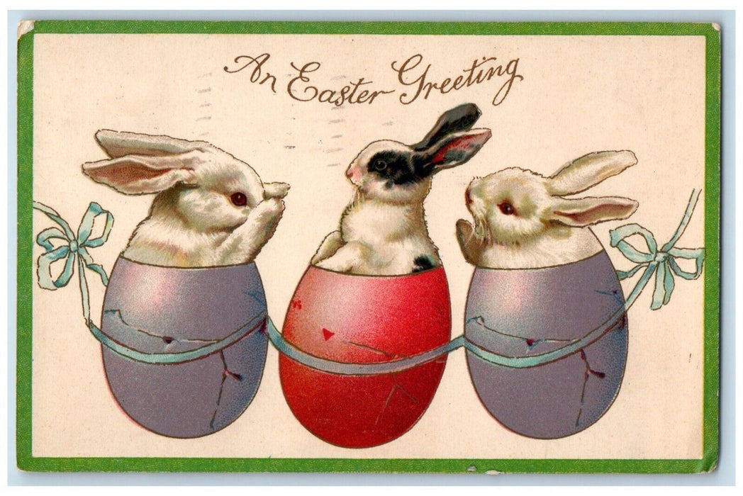 c1910's Easter Greetings Bunny Rabbit In Hatched Egg Posted Antique Postcard