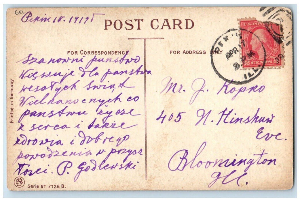 1919 Easter Greetings Bubby Rabbits Red Eggs Wheat Posted Antique Postcard