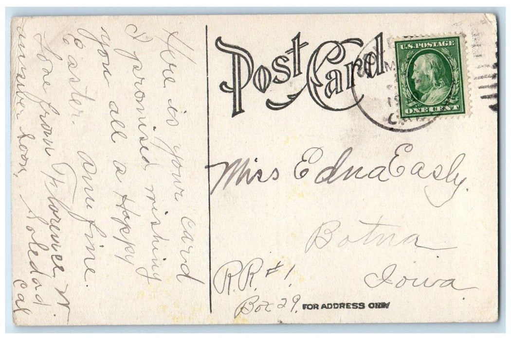 c1910's Happy Easter Pretty Girl Bended Knee Flowers Church Antique Postcard