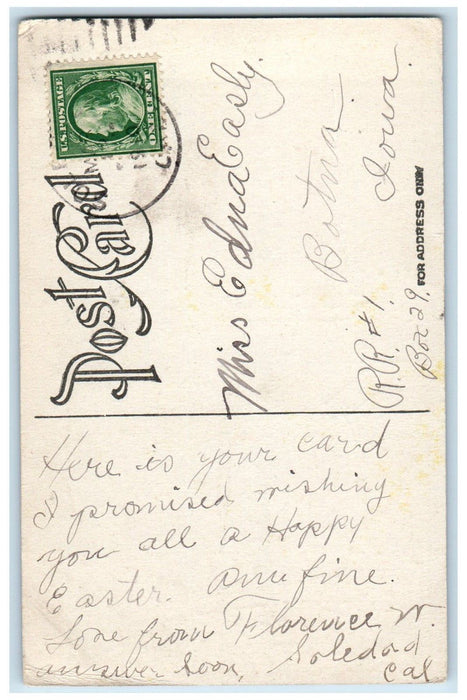 c1910's Happy Easter Pretty Girl Bended Knee Flowers Church Antique Postcard