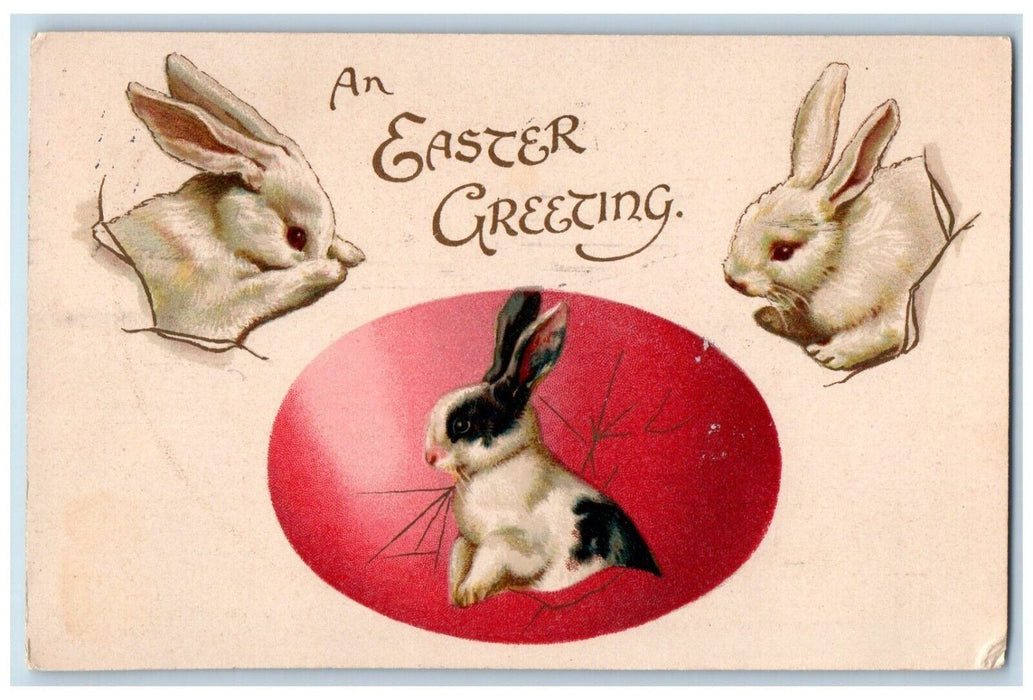 1913 Easter Greetings Bunny Rabbit Egg Westchester Pennsylvania PA Postcard