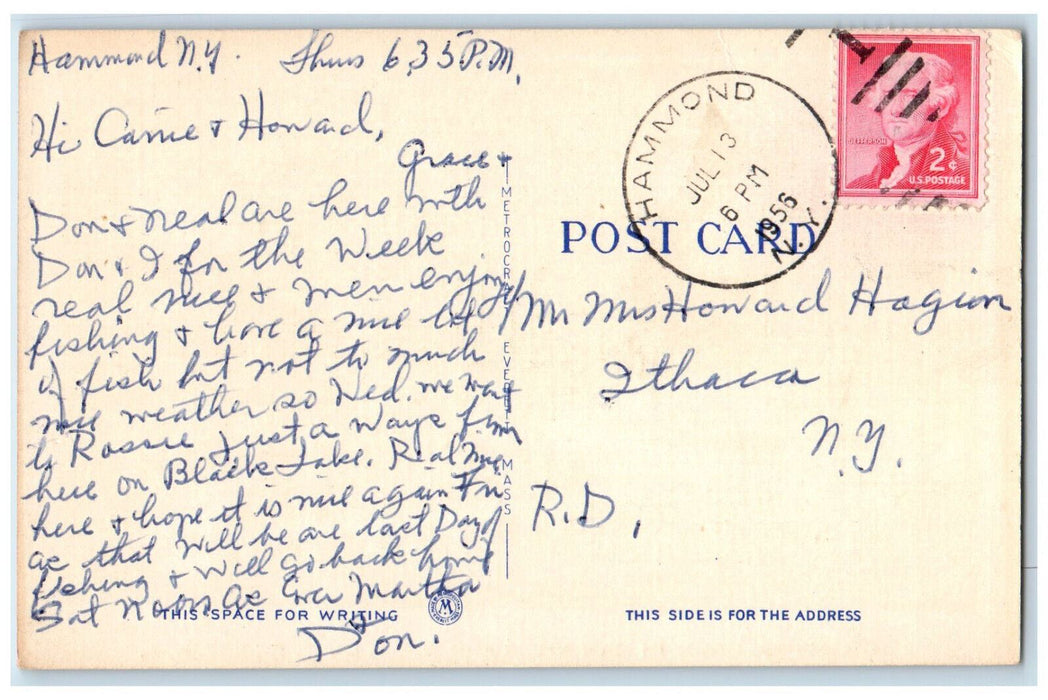 1956 Greetings from Indian River and Black Lake Rossie NY Hammond NY Postcard