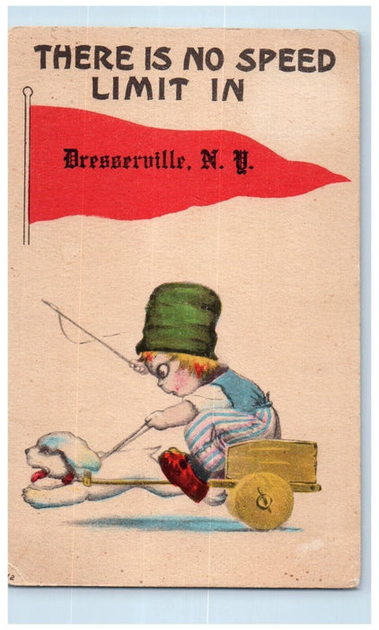1915 Dog Car There is No Speed Limit in Dresserville NY Moravia NY Postcard