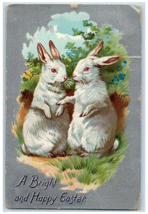 1912 Easter Bunny Rabbits Flowers Embossed Tuck's Tampa Florida FL Postcard