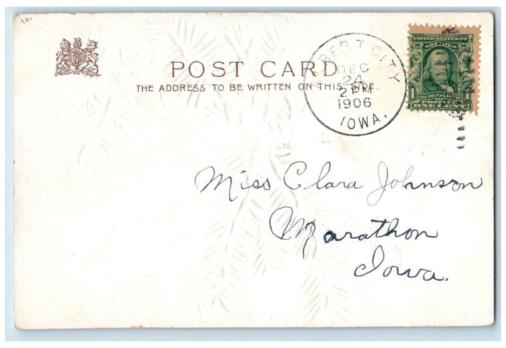 1906 Christmas Pinecone Decorated Candles Balls Winter Snow Embossed Postcard