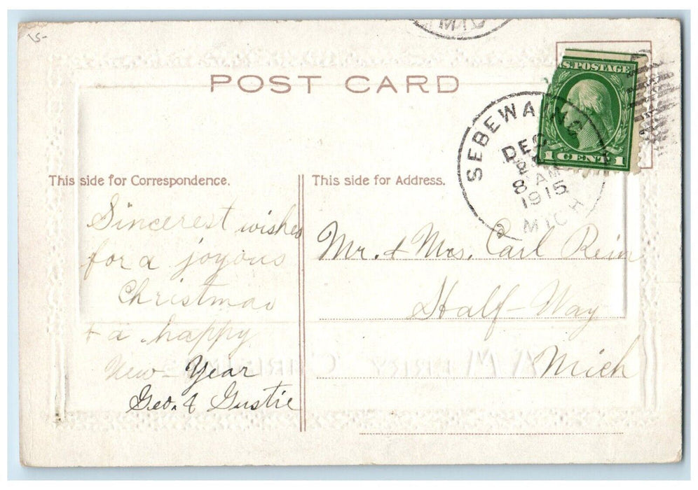 1915 Christmas Beautiful View House And Trees Snow Winter Embossed Postcard