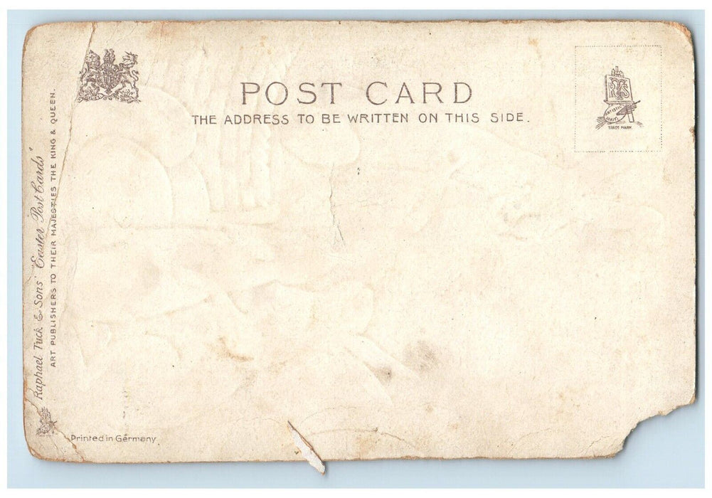 c1905 Easter Wishes Bunny Rabbits Egg Basket Grass Embossed Tuck's Postcard